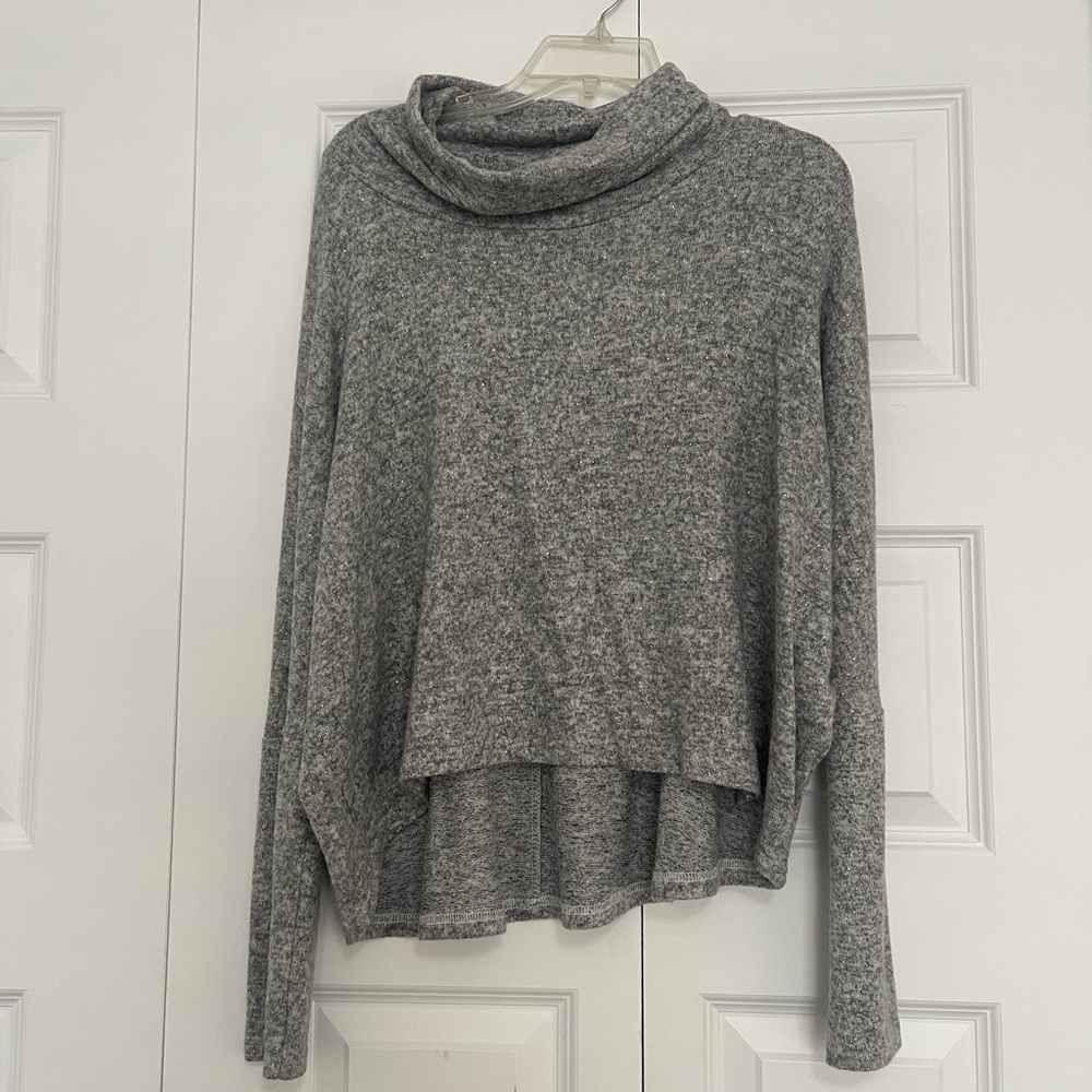 Poof! Heather Gray Cowl Neck Sweater with splashes of glitter.
